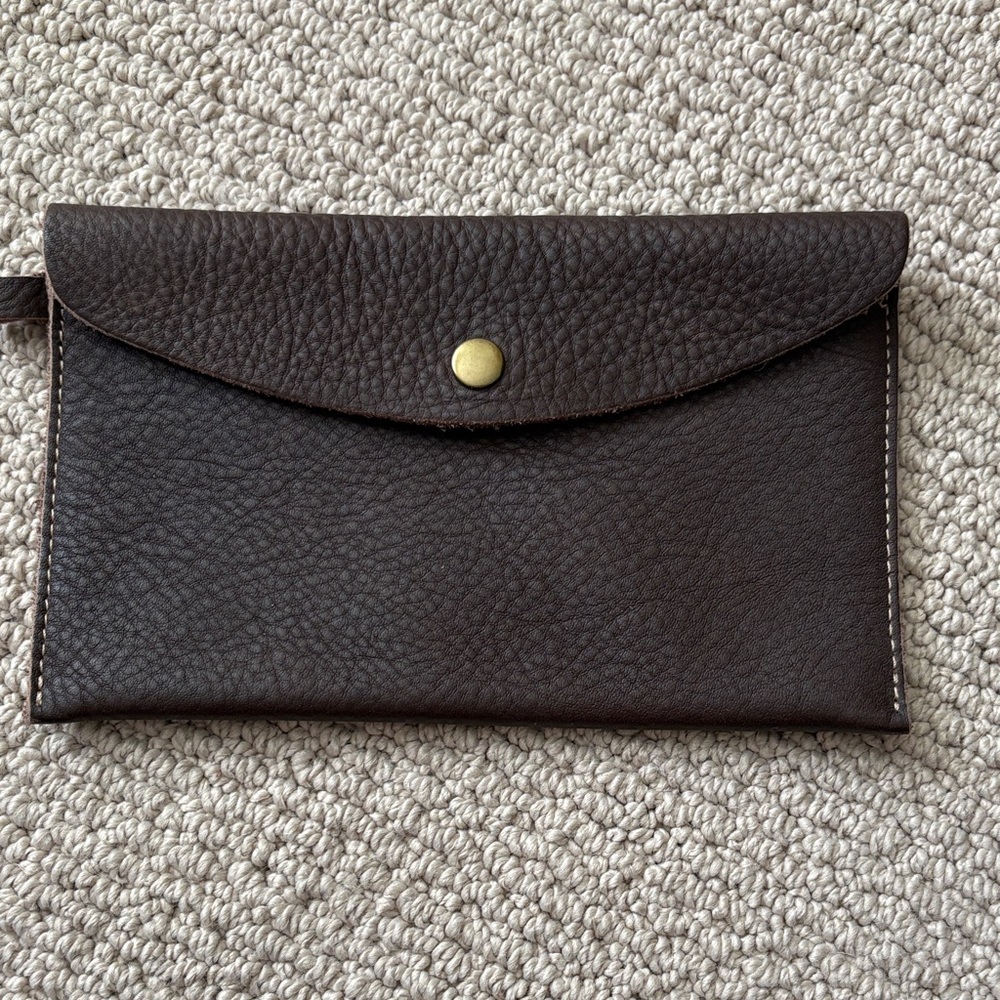 Lucky Brand Dark Brown Pebbled Leather Envelope Clutch